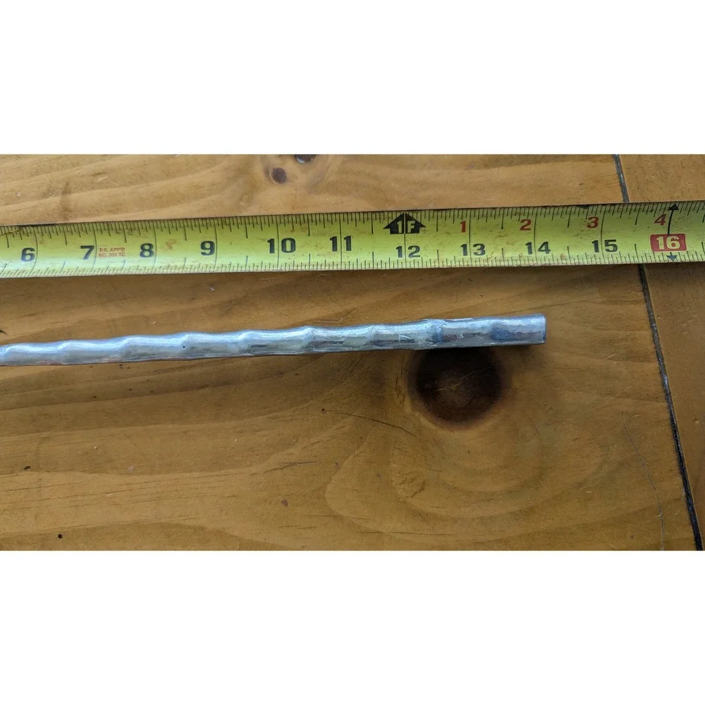 Hammered Metal Salad Serving Fork‎ Long Bamboo Style Handle Silver 15.5 Inch